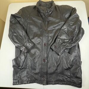 Pelle New York Milano Mens Genuine Leather Jacket Sz M Black Button Front Collar